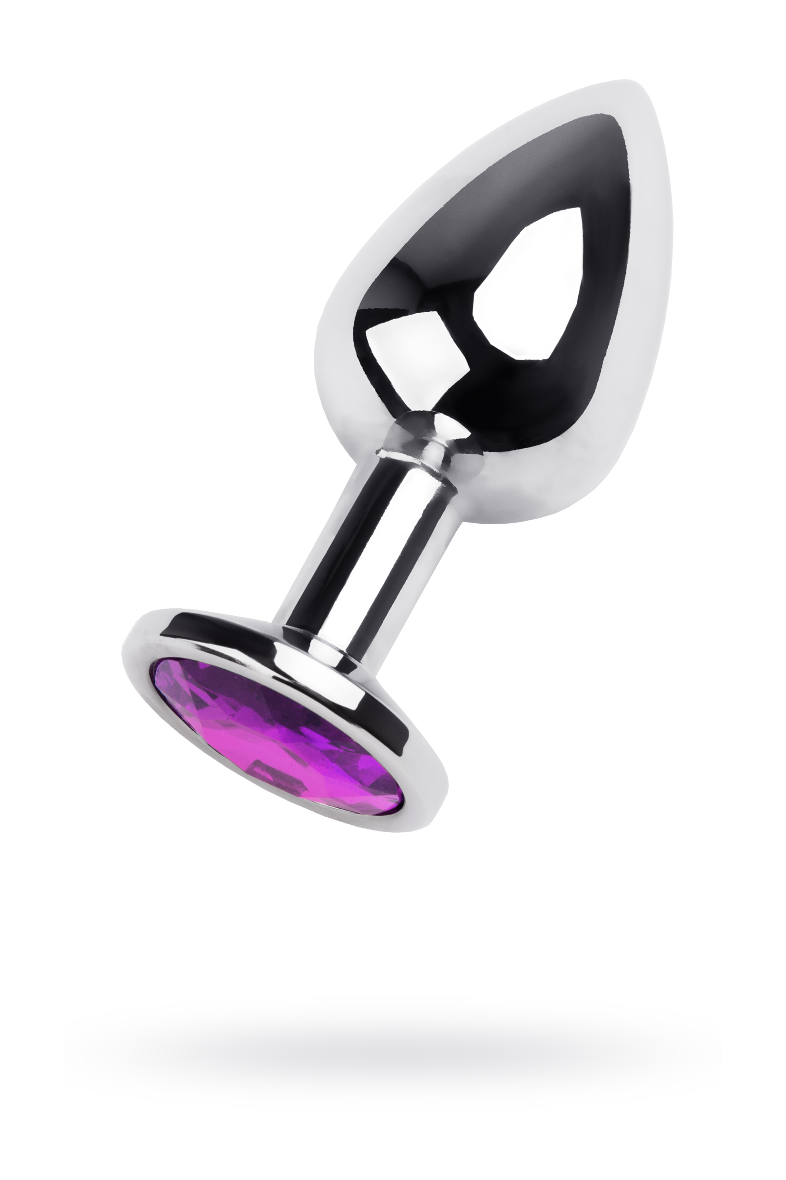 Анальная втулка TOYFA Metall, мателл,серебряная с фиолетовым кристаллом, 8 см, Ø 3 см, 165 гр