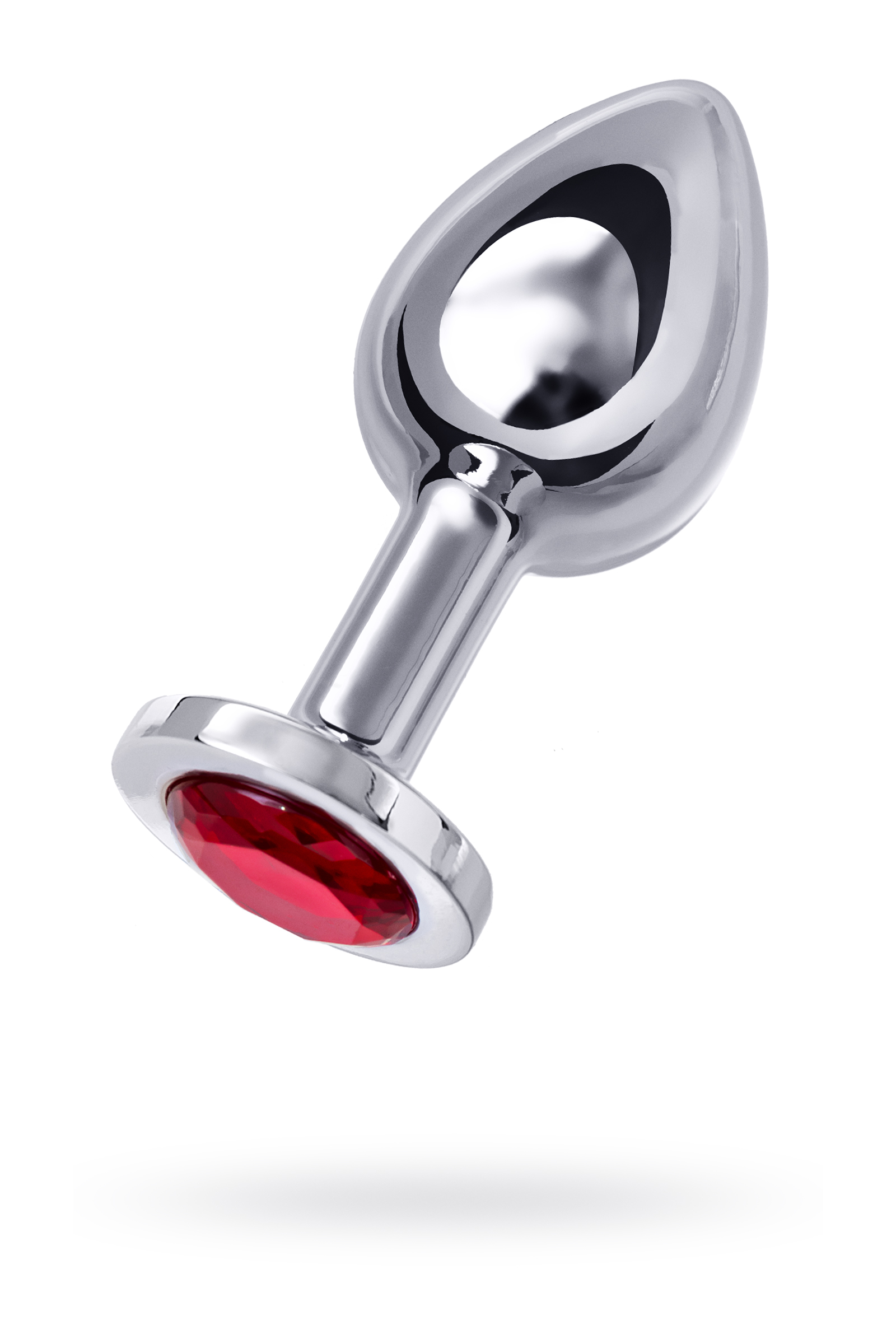 Анальная втулка TOYFA Metall, металл, серебрянная, с рубировым кристаллом, 10 см, Ø 4 см, 360 гр