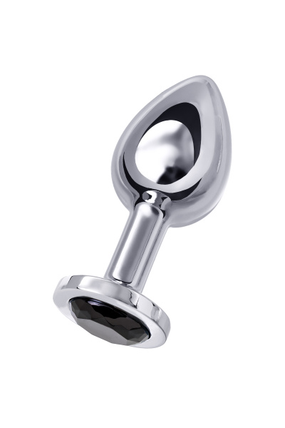 Анальная втулка TOYFA Metall, металл, серебристая, с черным кристаллом, 8,5 см, Ø 4 см, 360 г