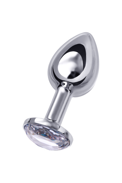 Анальная втулка TOYFA Metall, металл, серебристая, с белым кристаллом, 6 см, Ø 3 см, 145 гр