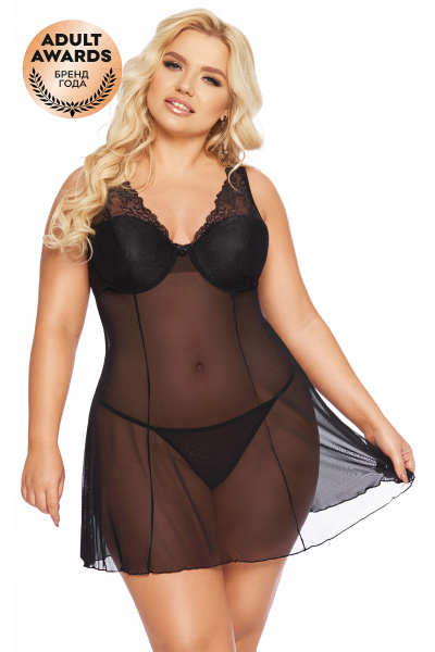 Комбинация и стринги SoftLine Collection Berta, черная, XXXL