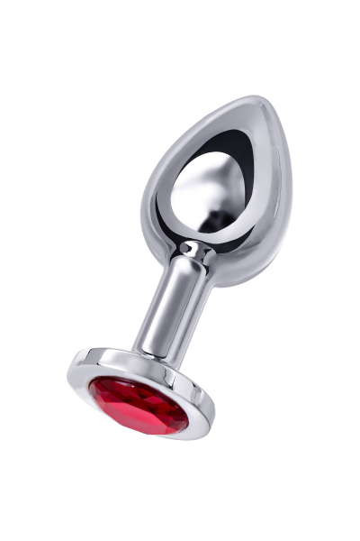 Анальная втулка TOYFA Metall, металл, серебрянная, с рубировым кристаллом, 10 см, Ø 4 см, 360 гр