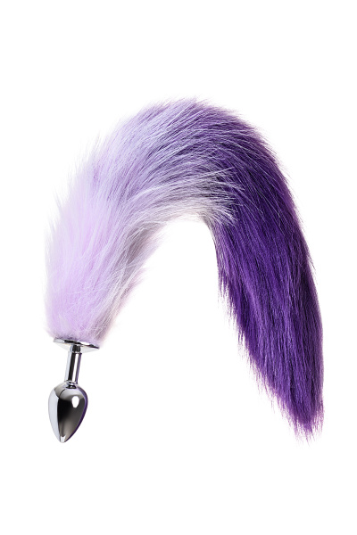 Анальная втулка TOYFA Metall с бело-фиолетовым хвостом, металл, серебристый, 45 см, Ø 2,7 см, 110г