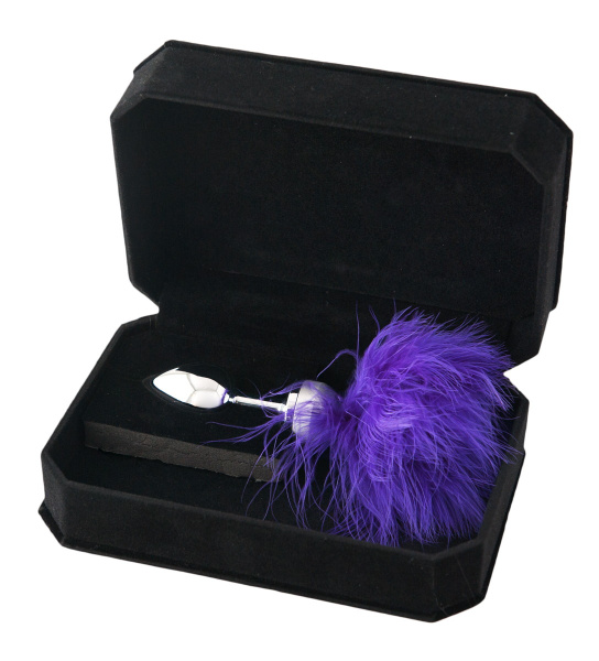 Анальная втулка  TOYFA Metall, металл, серебрянная, с фиолетовой  опушкой, 17 см, Ø 2,9 см