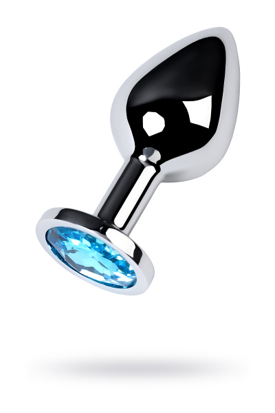 Анальная втулка  TOYFA Metall, металл, серебряная, с голубым кристаллом, 8 см, Ø 3,4 см, 85 г