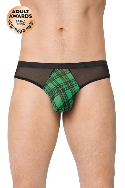 Трусы мужские с клетчатой вставкой SoftLine Collection, черно-зеленые, XL