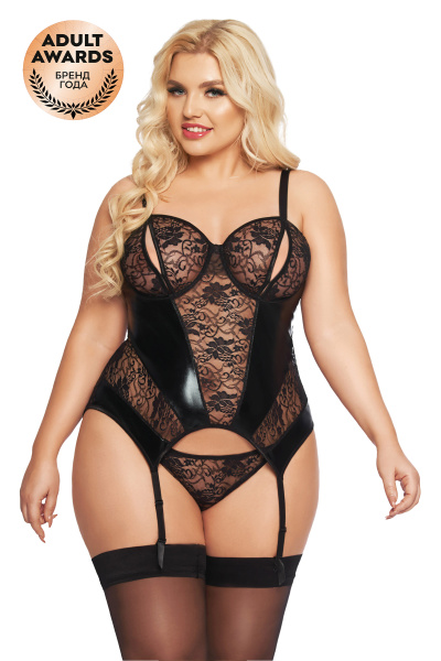 Корсет с пажами и стринги SoftLine Collection Jessica, черные, XL