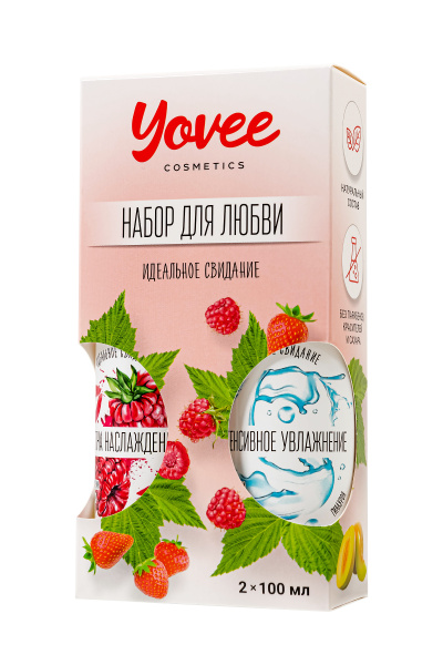 Набор гелей-смазок Yovee для любви (721001+721051), вкусовой (малина) + увл (гиалурон), 2х100мл