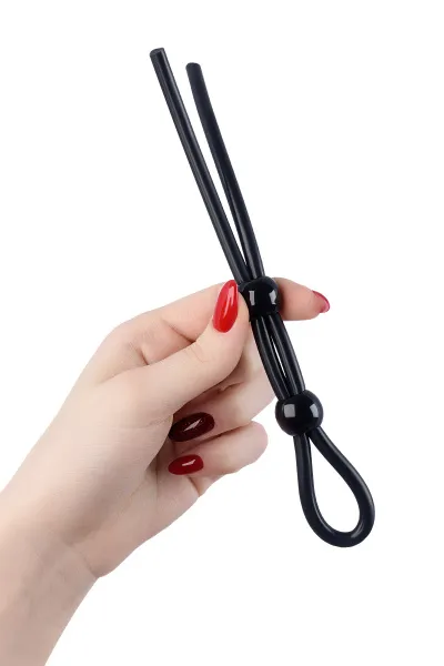 Лассо на пенис TOYFA A-Toys с двумя бусинами, черное, 19.5 см