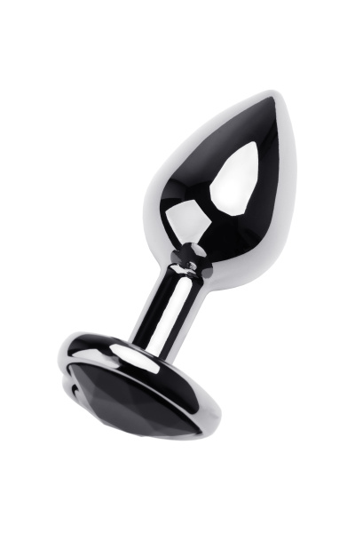 Анальная втулка  TOYFA Metall, металл, серебряная, с черным кристаллом, 7 см, Ø 2,7 см, 50 г