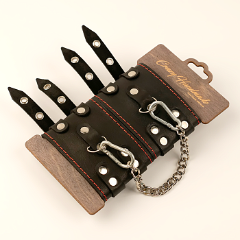 Оковы из кожи с двумя ремнями и черной подкладкой Crazy Handmade