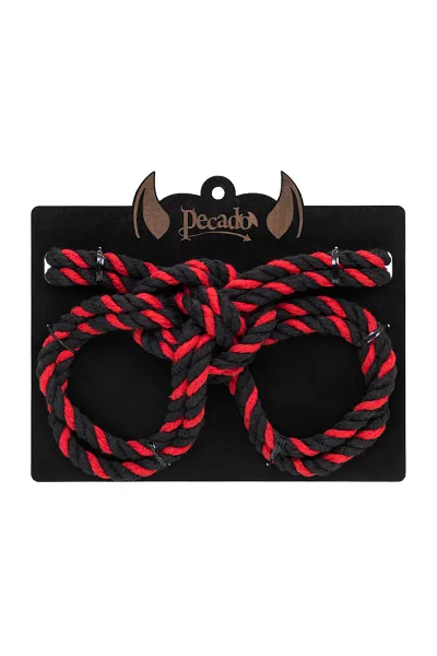 Наручники-оковы из хлопковой веревки ""Узел-Омега"", Pecado BDSM черно-красные, 3,5 м