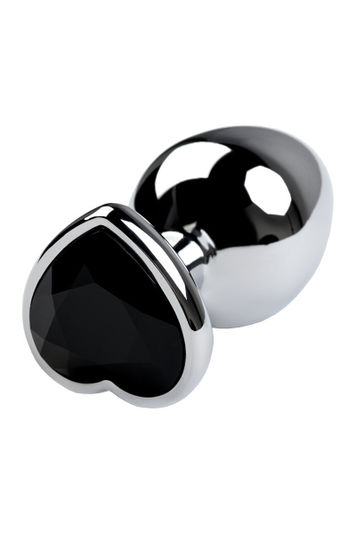 Анальная втулка с кристаллом TOYFA Metall, серебристо-черная, 9,5 см , Ø 4 СМ, 150 Г