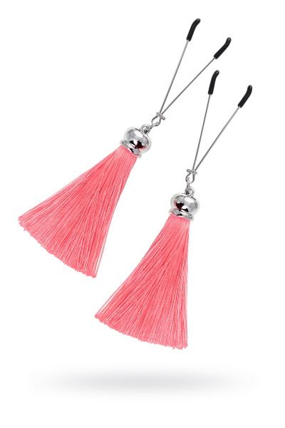 Зажимы на соски «вилки» с кисточками из шелка Pecado BDSM, Розовые