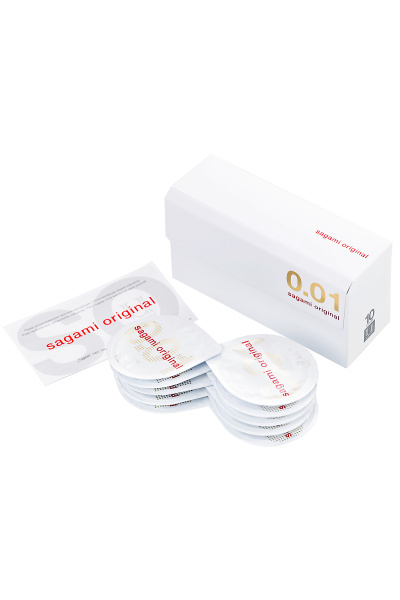 Презервативы Sagami, original 0.01, полиуретан, 17 см, 5,5 см, 10 шт.