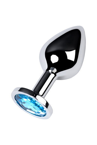 Анальная втулка  TOYFA Metall, металл, серебряная, с голубым кристаллом, 8 см, Ø 3,4 см, 85 г