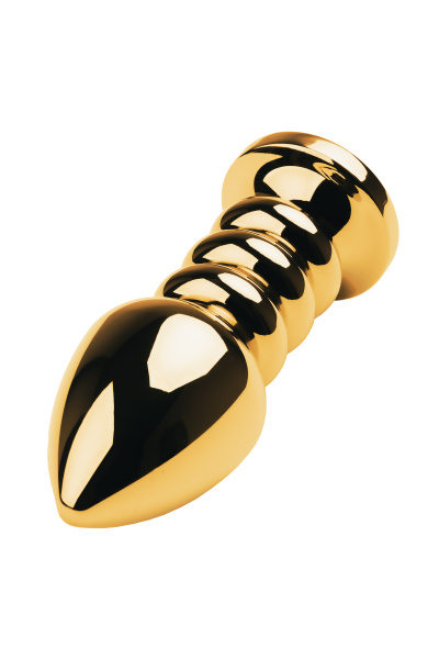 Анальная втулка TOYFA Metall, металл, золотая с красным кристаллом, 10,5 см, Ø 4 см, 165 гр